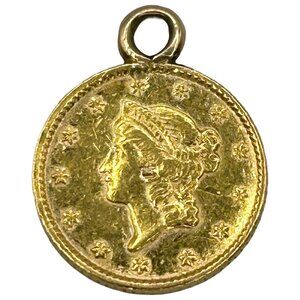 Genuine 1853 Liberty Head $1 Coin Pendant 21.6k Yellow Gold - 1.8g